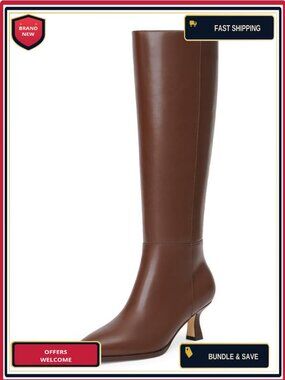 Knee High Boots for Women Kitten Heel Pointed Toe Faux Leather Side Zipper